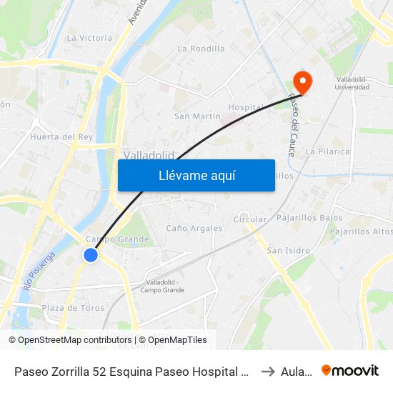 Paseo Zorrilla 52 Esquina Paseo Hospital Militar to Aulario map