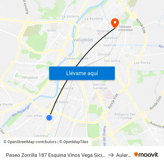 Paseo Zorrilla 187 Esquina Vinos Vega Sicilia to Aulario map