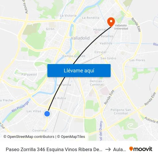 Paseo Zorrilla 346 Esquina Vinos Ribera De Duero to Aulario map
