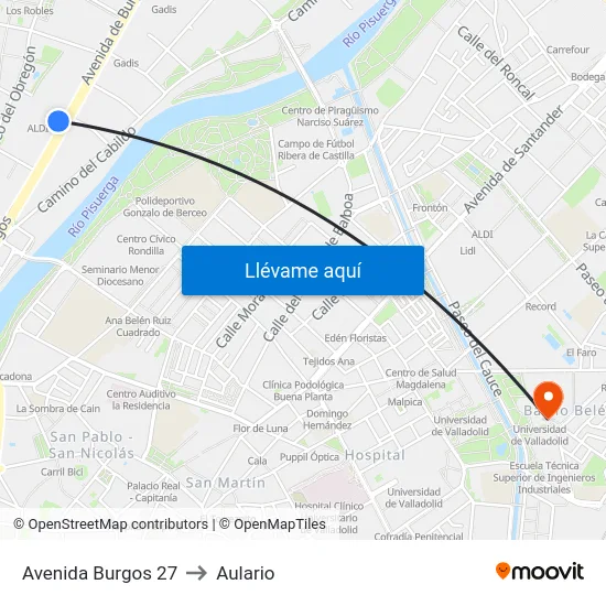 Avenida Burgos 27 to Aulario map