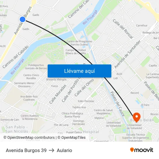 Avenida Burgos 39 to Aulario map