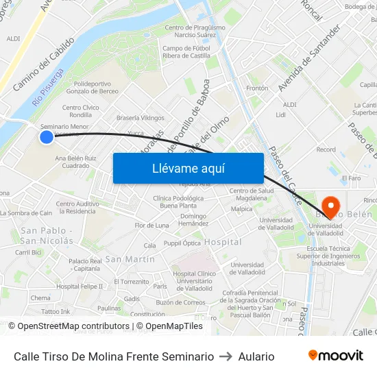 Calle Tirso De Molina Frente Seminario to Aulario map