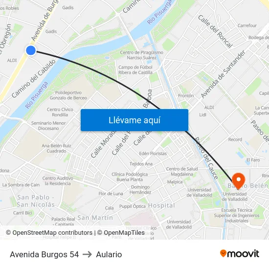 Avenida Burgos 54 to Aulario map