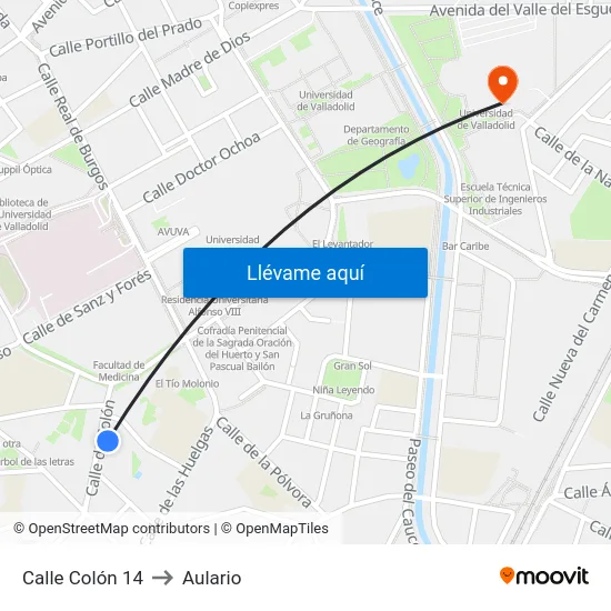 Calle Colón 14 to Aulario map