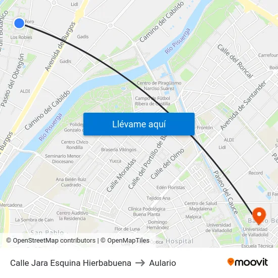 Calle Jara Esquina Hierbabuena to Aulario map