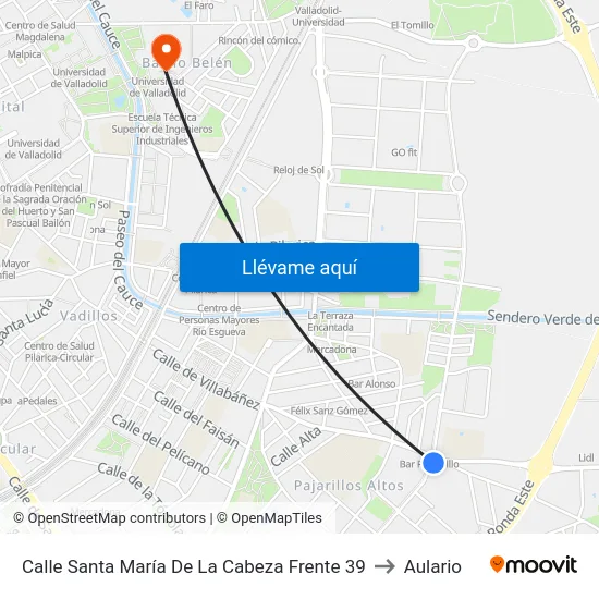 Calle Santa María De La Cabeza Frente 39 to Aulario map