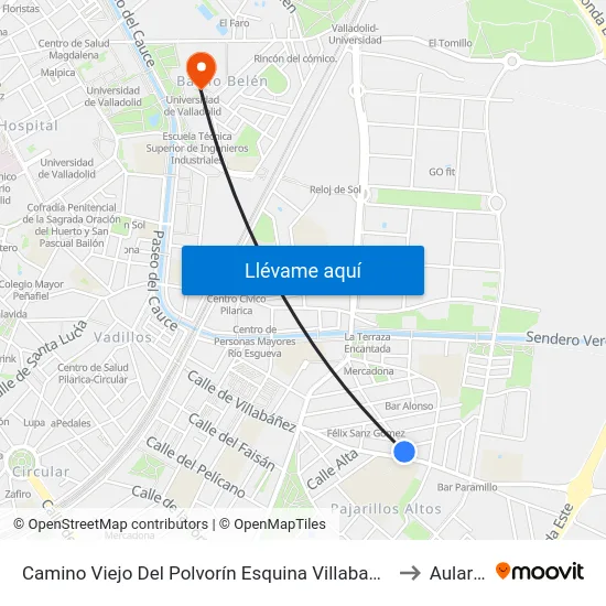 Camino Viejo Del Polvorín Esquina Villabañez to Aulario map