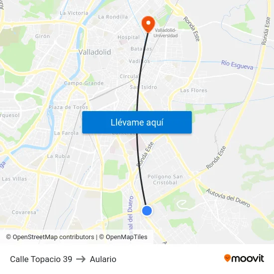 Calle Topacio 39 to Aulario map