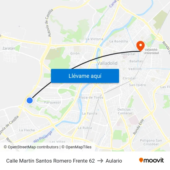 Calle Martín Santos Romero Frente 62 to Aulario map