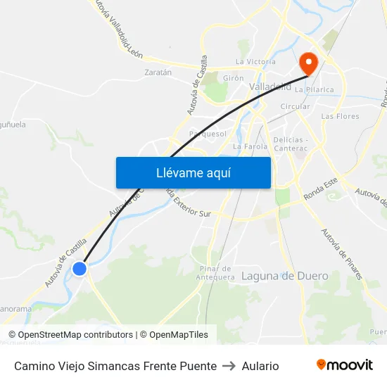 Camino Viejo Simancas Frente Puente to Aulario map