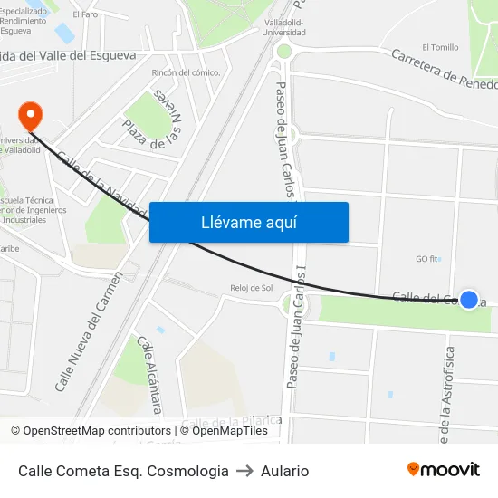 Calle Cometa Esq. Cosmologia to Aulario map