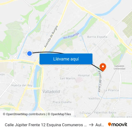 Calle Júpiter Frente 12  Esquina Comuneros De Castilla to Aulario map