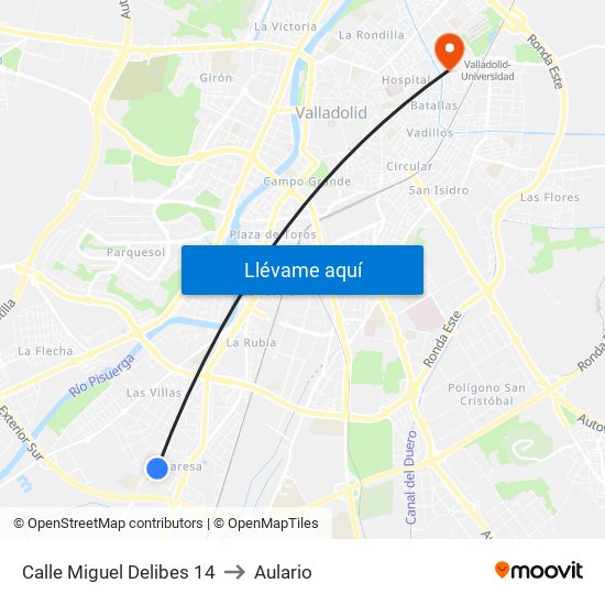 Calle Miguel Delibes 14 to Aulario map