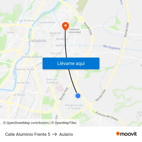 Calle Aluminio Frente 5 to Aulario map