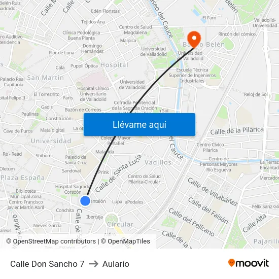 Calle Don Sancho 7 to Aulario map