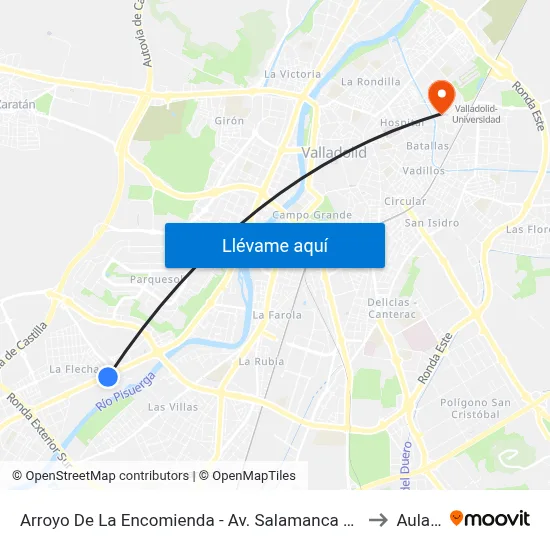 Arroyo De La Encomienda - Av. Salamanca / La Caixa to Aulario map