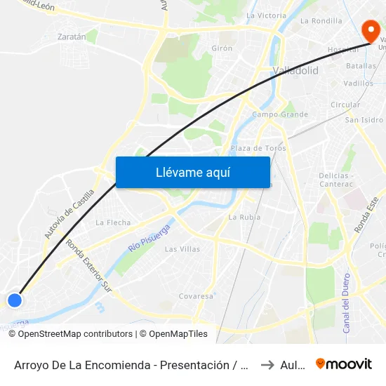 Arroyo De La Encomienda - Presentación / Rotonda Vaca to Aulario map