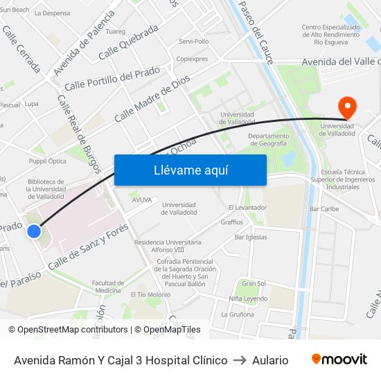 Avenida Ramón Y Cajal 3 Hospital Clínico to Aulario map