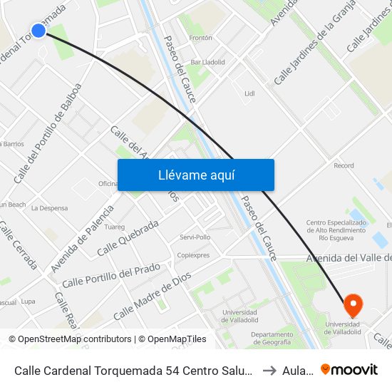 Calle Cardenal Torquemada 54 Centro Salud Rondilla to Aulario map