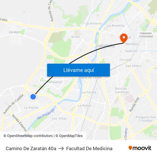 Camino De Zaratán 40a to Facultad De Medicina map