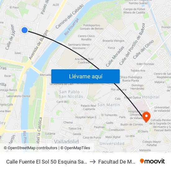 Calle Fuente El Sol 50 Esquina San Sebastián to Facultad De Medicina map