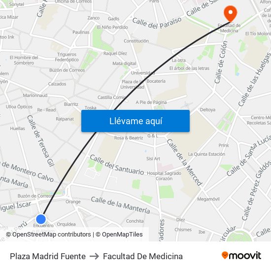 Plaza Madrid Fuente to Facultad De Medicina map