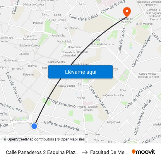 Calle Panaderos 2 Esquina Plaza España to Facultad De Medicina map