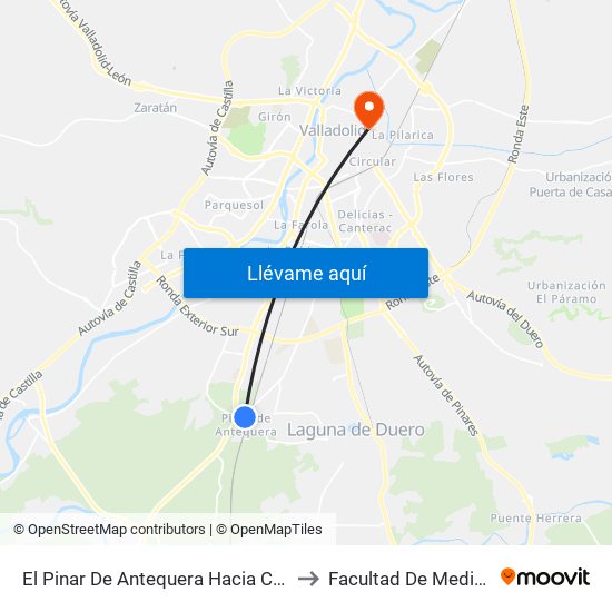 El Pinar De Antequera Hacia Centro to Facultad De Medicina map