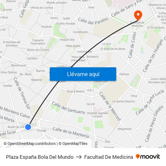 Plaza España Bola Del Mundo to Facultad De Medicina map