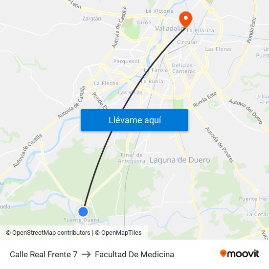 Calle Real Frente 7 to Facultad De Medicina map
