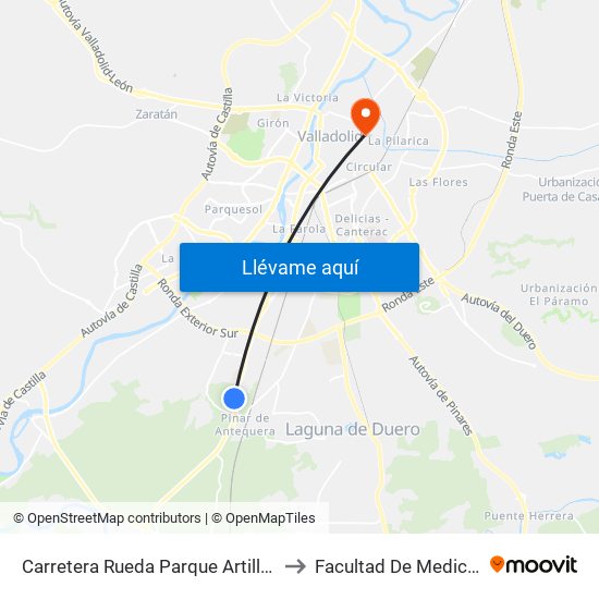 Carretera Rueda Parque Artillería to Facultad De Medicina map