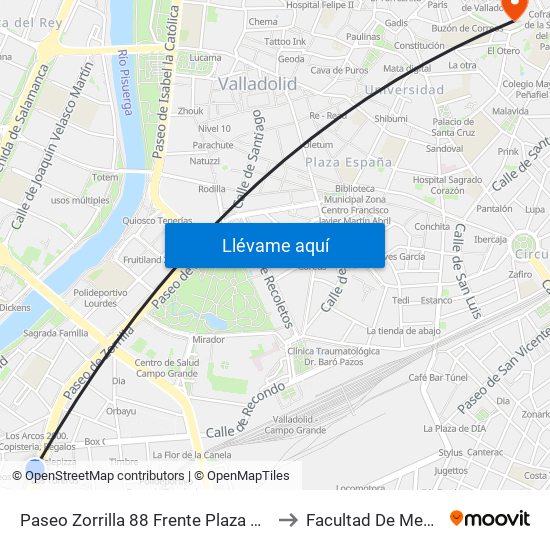 Paseo Zorrilla 88 Frente Plaza De Toros to Facultad De Medicina map