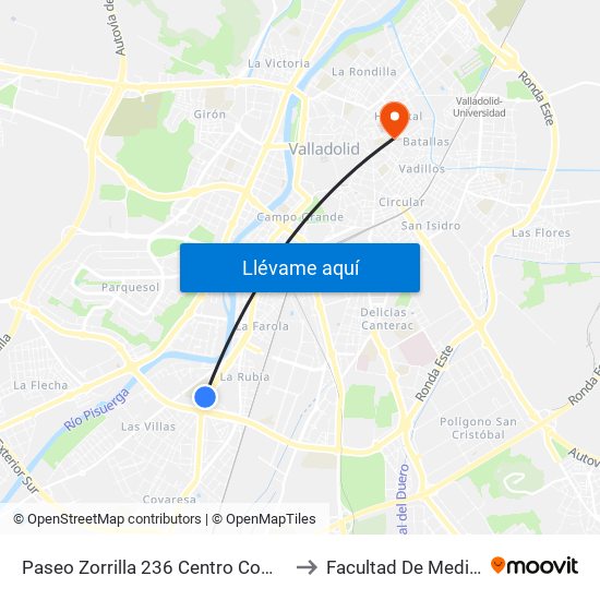 Paseo Zorrilla 236 Centro Comercial to Facultad De Medicina map