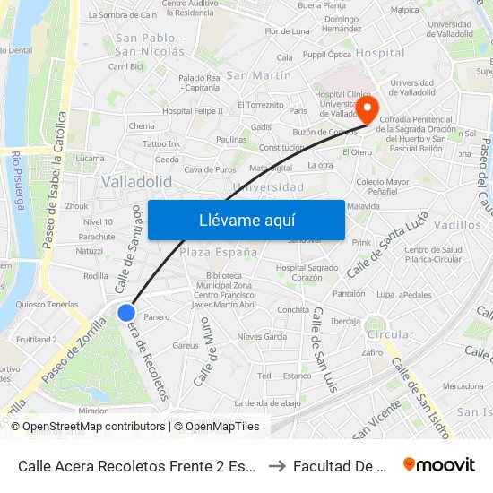 Calle Acera Recoletos Frente 2 Esquina Pza Zorrilla to Facultad De Medicina map