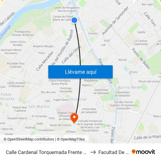 Calle Cardenal Torquemada Frente Polideportivo Rondilla to Facultad De Medicina map
