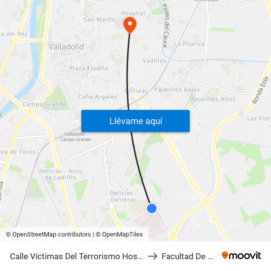 Calle Víctimas Del Terrorismo Hospital Río Hortega to Facultad De Medicina map