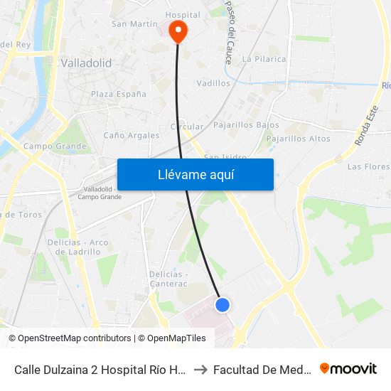 Calle Dulzaina 2 Hospital Río Hortega to Facultad De Medicina map