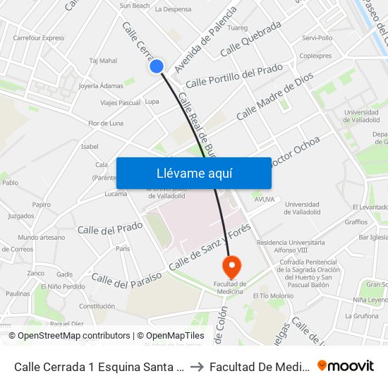 Calle Cerrada 1 Esquina Santa Clara to Facultad De Medicina map