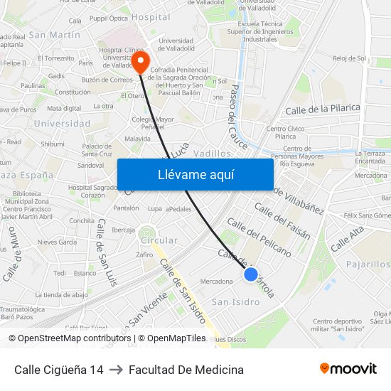 Calle Cigüeña 14 to Facultad De Medicina map