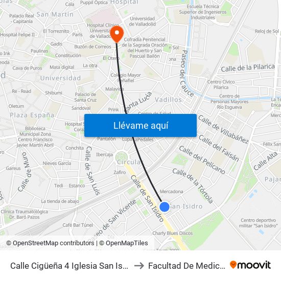 Calle Cigüeña 4 Iglesia San Isidro to Facultad De Medicina map