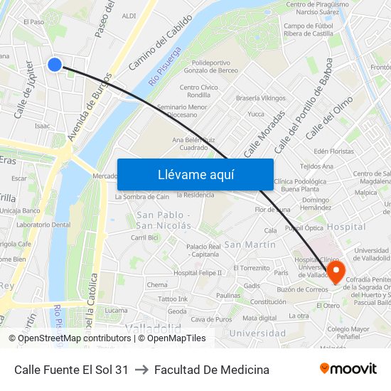 Calle Fuente El Sol 31 to Facultad De Medicina map