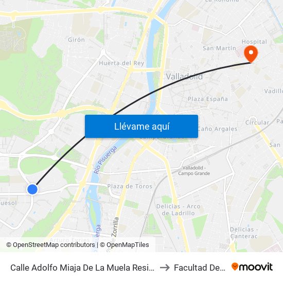 Calle Adolfo Miaja De La Muela Residencia Doctor Villacián to Facultad De Medicina map