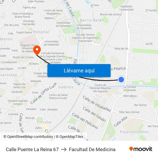 Calle Puente La Reina 67 to Facultad De Medicina map