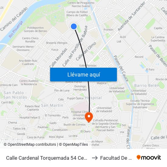 Calle Cardenal Torquemada 54 Centro Salud Rondilla to Facultad De Medicina map