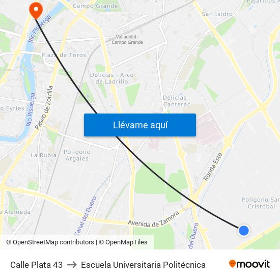 Calle Plata 43 to Escuela Universitaria Politécnica map