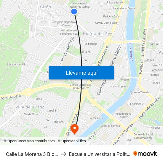 Calle La Morena 3 Bloque 2 to Escuela Universitaria Politécnica map