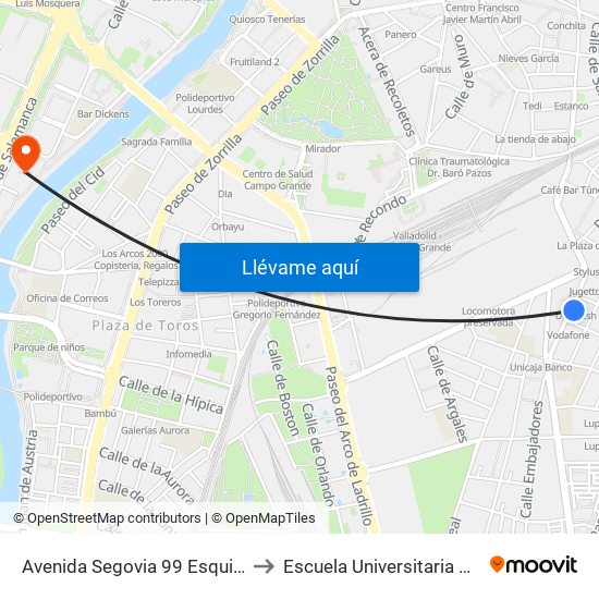 Avenida Segovia 99 Esquina Olmedo to Escuela Universitaria Politécnica map