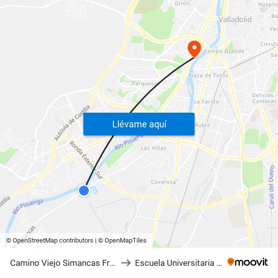 Camino Viejo Simancas Frente El Barrio to Escuela Universitaria Politécnica map