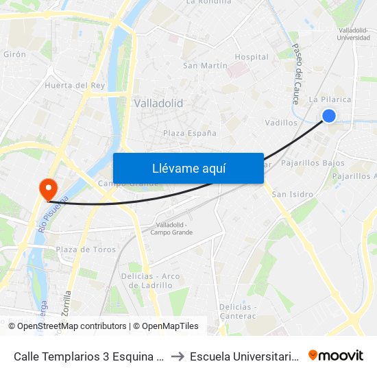 Calle Templarios 3 Esquina Puente La Reina to Escuela Universitaria Politécnica map