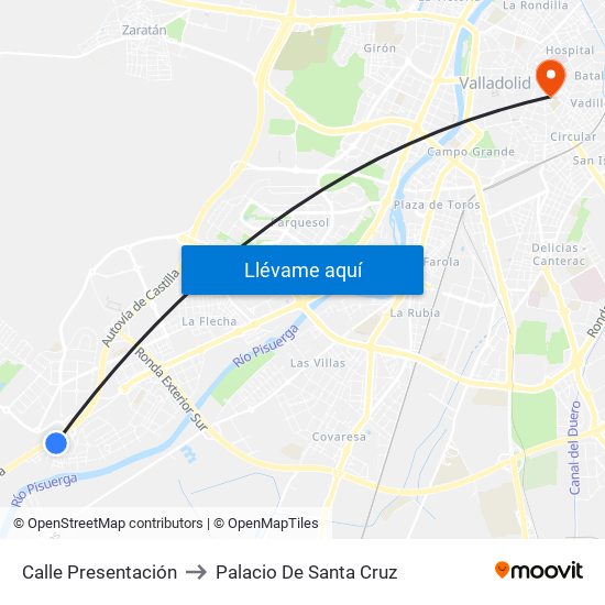 Calle Presentación to Palacio De Santa Cruz map